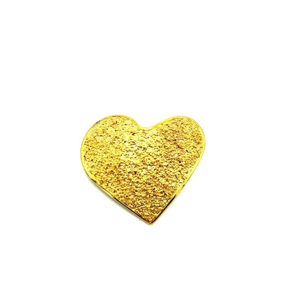 Large Gold Textured Heart Vintage Brooch Pin