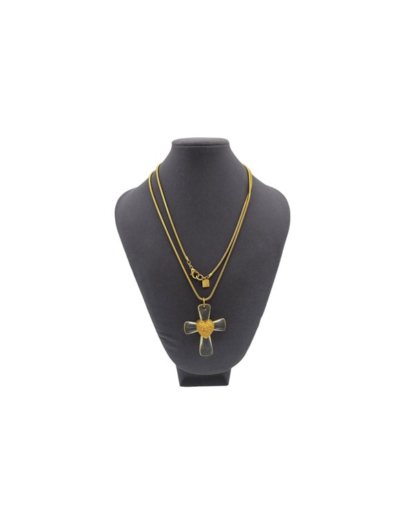 Anne Klein Clear Lucite Cross Pendant with Gold Sn
