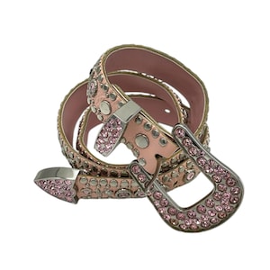 Vintage Y2K Pale Pink Leather Belt with Crystal Stud Clusters 2000s Studded Leather Belt Pink Star Rivets Punk Y2K  main image 4