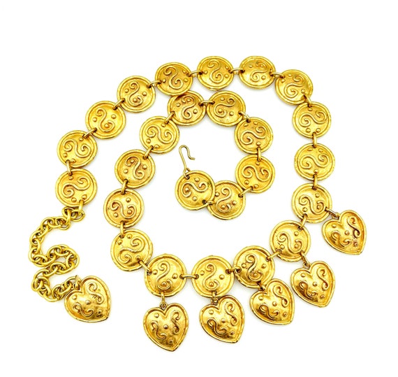Vintage Edouard Rambaud Gold Heart Charm Belt 1980s Couture 
