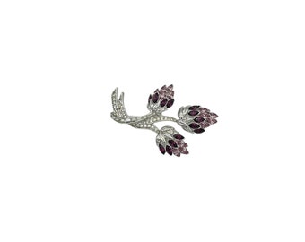 Nolan Miller Brooch Lavender Purple Floral Clear Rhinestone Vintage Jewelry