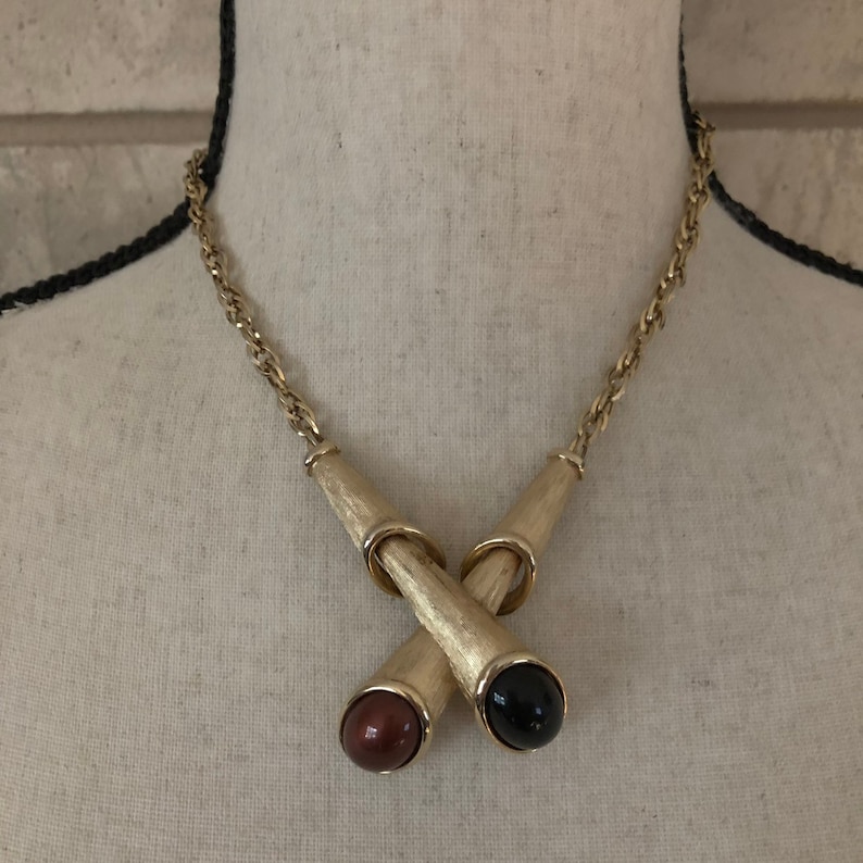 Emmons Gold Modernist Vintage Jewelry Set Mid-Century Boho Black /& Brown Cabochon Designer Statement Necklace Earrings