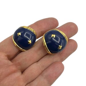 Gold Ivana Blue Enamel Statement Half Hoop Clip-On Earrings