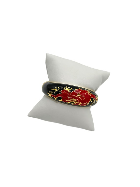 Joan Rivers Black Enamel Red Dragon Hinged Bangle… - image 3