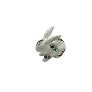 White MANN Bone China Rose Floral Rabbit Trinket Box | Vintage Trinket Box