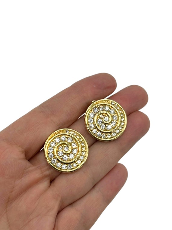 Gold Round Swarovski Clear Crystal Pave Rhineston… - image 2