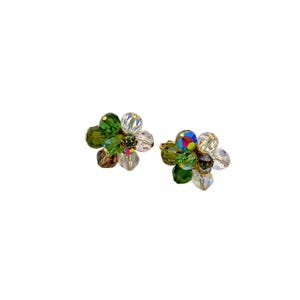 Vendome Green Faceted Crystal Cluster Vintage Clip-On Earrings | Vintage Vendome Coro Jewelry