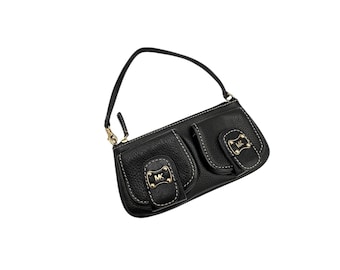 Michael Kors Black Leather Shoulder Bag Small Roadie Purse Gold Hardware