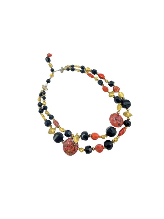 Hattie Carnegie Multi-Strand Black & Orange Glass 