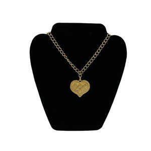 Gold Quilted Textured Rhinestone Heart Pendant | Vintage Layering Chain Necklace