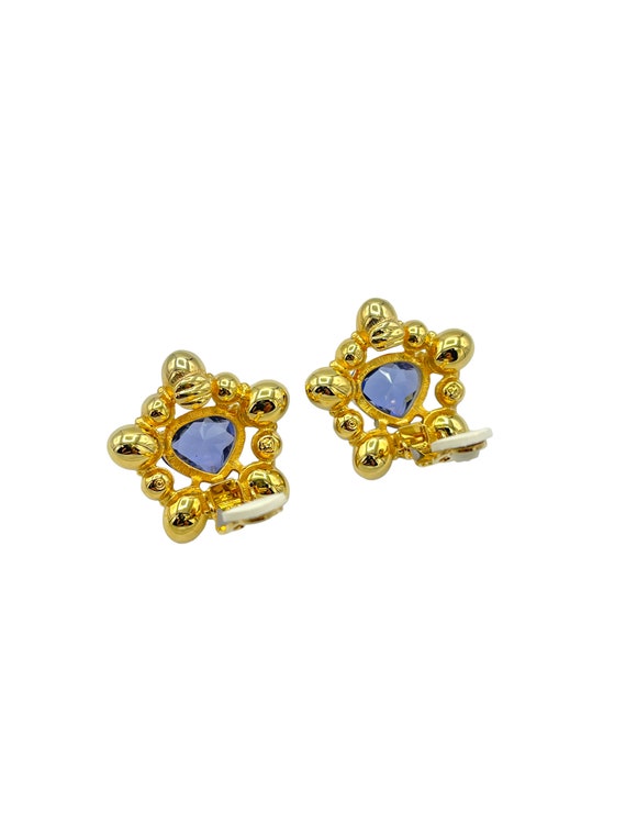 Swarovski Gold Purple & Blue Crystal Clip-On Earr… - image 6