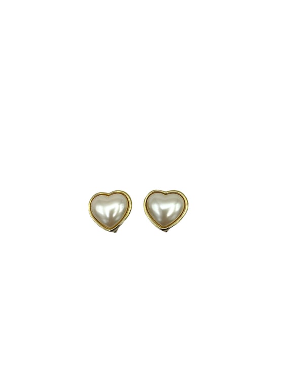 Monet Pearl Heart Clip-On Earrings - image 1