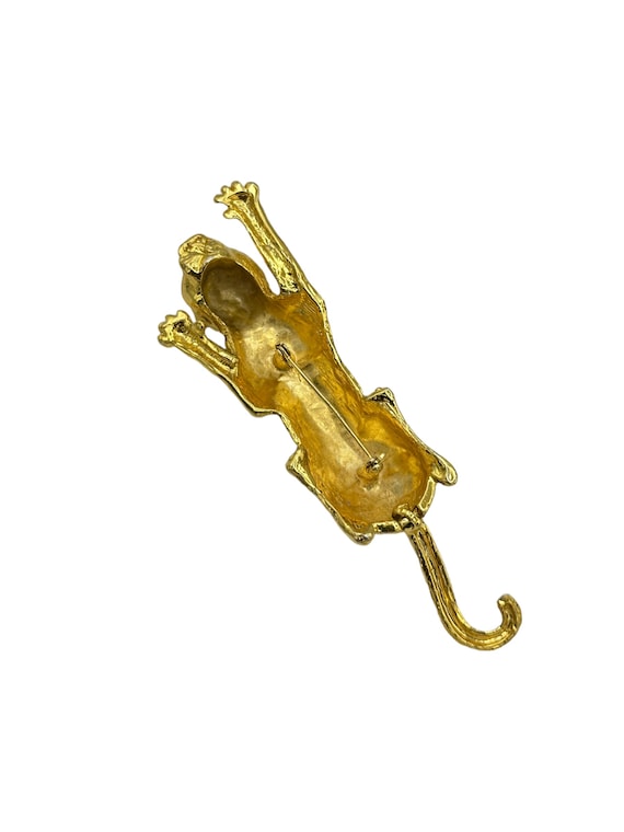 Gold Big Cat Brown Enamel Vintage Brooch Pin - image 5