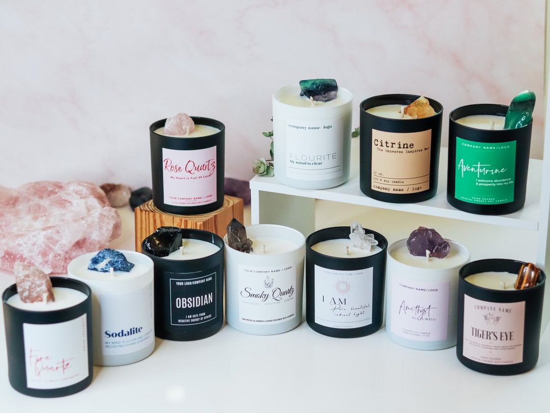Wholesale Soy Candles With Crystals Sold in Sets of 10 Private Label