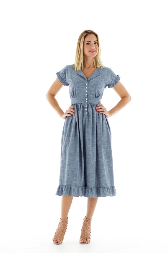 denim ruffle dress