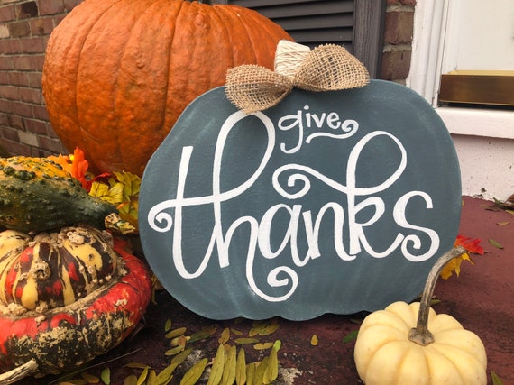 Give Thanks Thanksgiving Pumpkin Decor On Sale Etsy