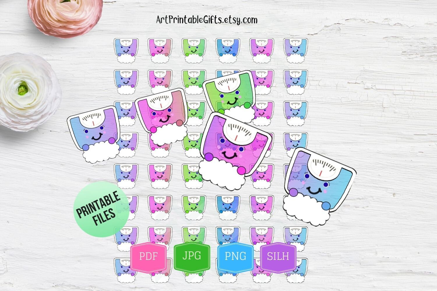 Pink Scale stickers printable. Funny weight loss stickers. | Etsy