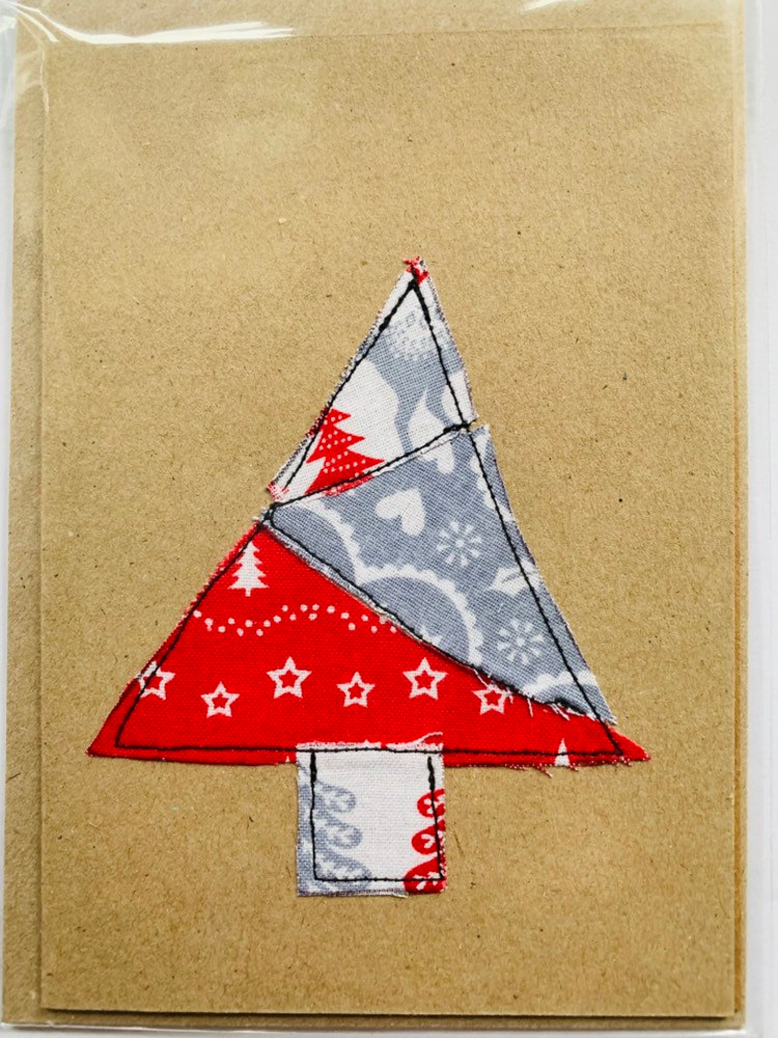 Appliqué Christmas Tree Card , Sewn Cards, Appliqué Cards, Fabric Cards