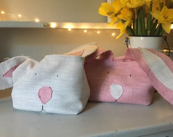 bunny bag, storage bunny bag, baby shower bag, white bunny bag, bunny gift bag, bunny bag, bunny ear bag, canvas bunny bag