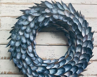 XL mussel wreath, wreaths made with seashells, wreaths made for beach homes, mussel shell wreath, beach wreath, seashell wreath, coastal.