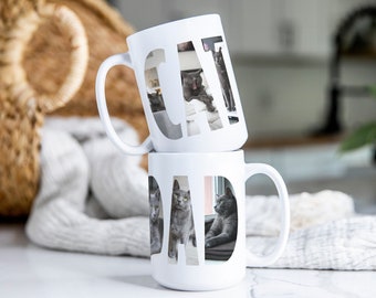 Personalized Cat Mug, Cat Dad, Custom Coffee Cup with Pictures, Unique Gift for Husband