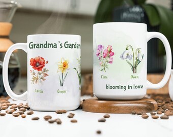 Grandma's Garden, Personalized Grandma Mug, Great Grandma Mug, Birth Month Flower Gift