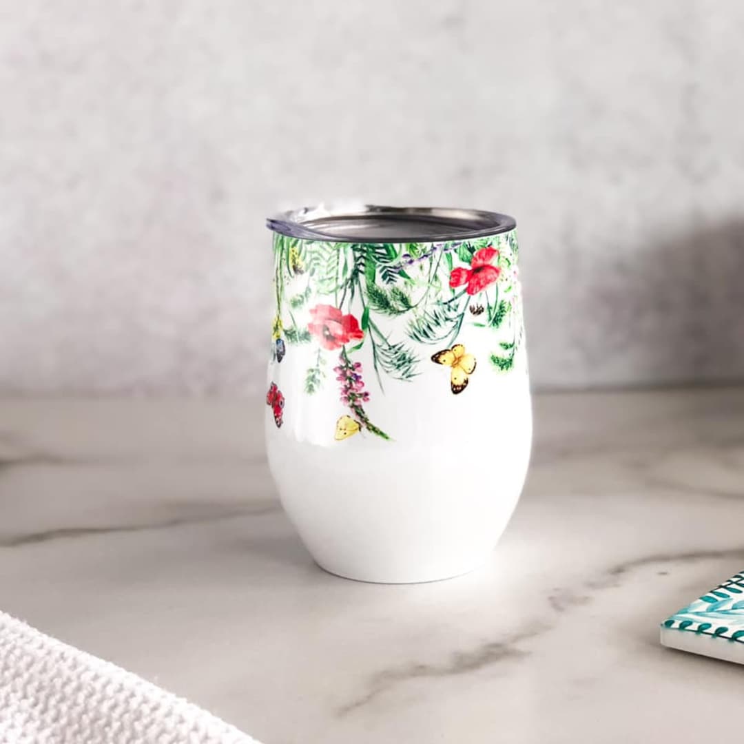 Floral Wine Tumbler and Spring Stemless Wine Glass With Lid Etsy