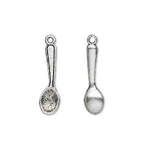 May include: Two silver spoon charms with a loop at the top for attaching to jewellery or other crafts.