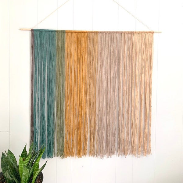 Large Macrame Wall Hanging, Yarn Tapestry, Ombre Wall Art, Yarn Wall Hanging, Boho Nursery, Above Bed Wall Decor, Woven Wall Colorful