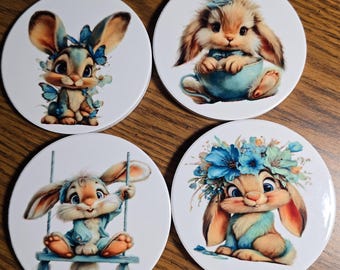 Pretty in blue Bunny 3 inch round Table Coasters