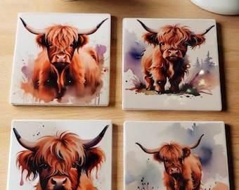 Watercolor Pretty Heifer 4in Table Coasters