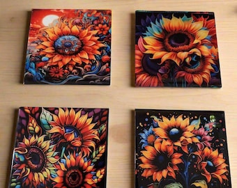 Colorful Sunflowers 4-inch table coasters