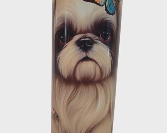 Shih Tzu Dog Tumbler with Butterfly - 20oz Stainless Steel