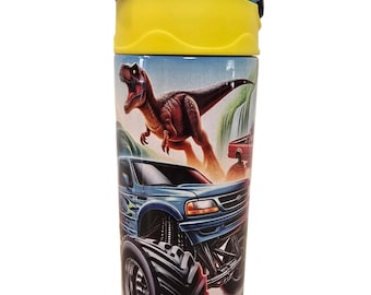 Big trucks with Dinosaurs boys 12oz thermal Tumbler