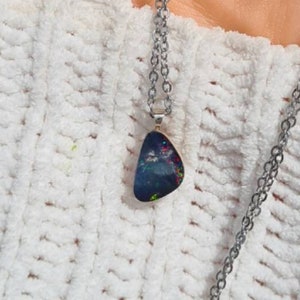 BLUE SKY Genuine Coober Pedy Opal Doublet pendant, Australian, Handmade, Ceramic backing U7