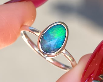 ELORA | Australian Mintabie opal doublet ring / Free Sizing / 925 solid silver / minimal jewelry