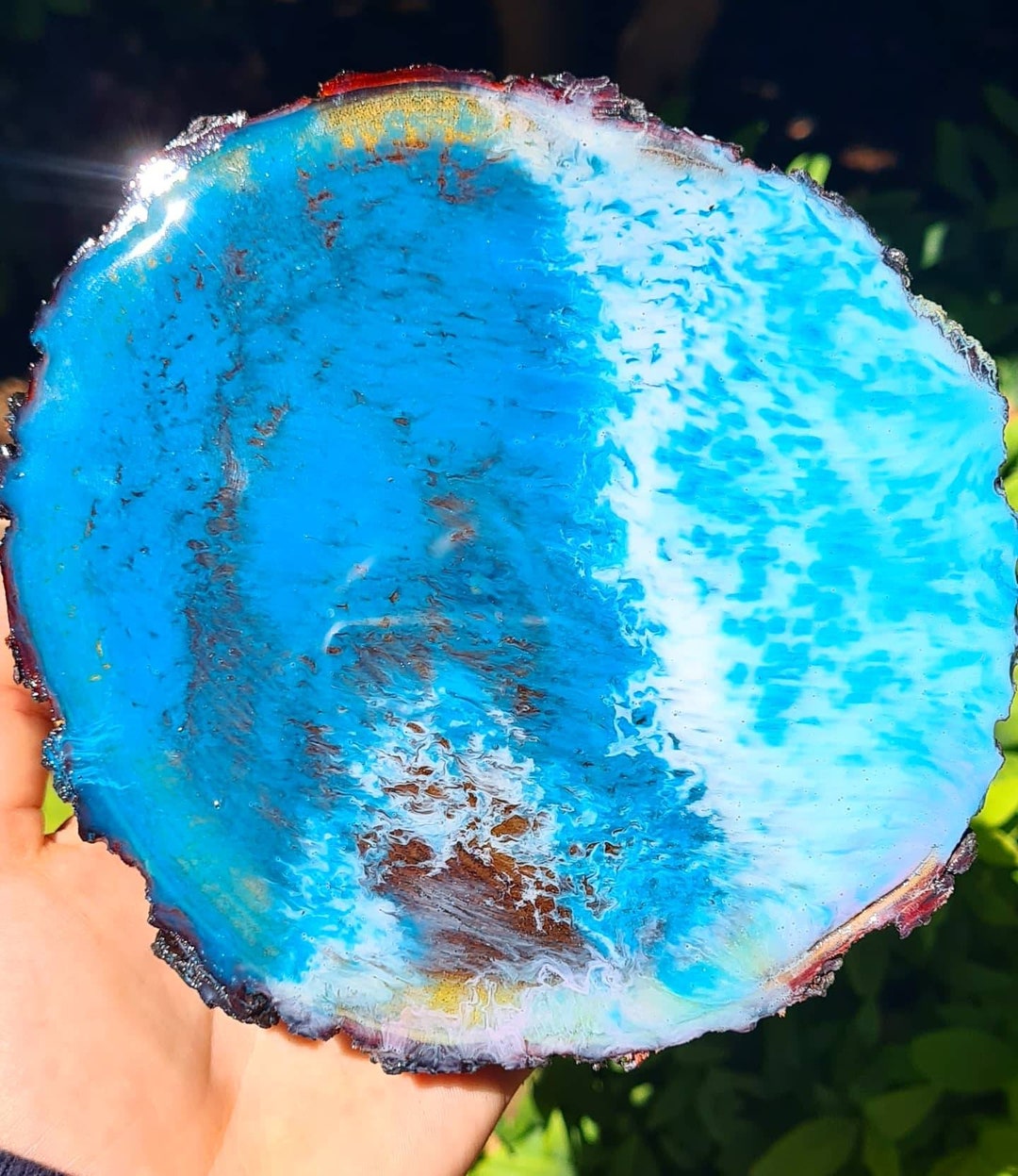 Australian Beach Resin Pour on Aesthetic Wood Slice, Art Decor