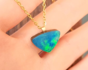 LUNA | 14K Gold Bail Australian Coober Pedy Opal Doublet Pendant, Genuine Artisan Handmade Jewellery, Gold Opal Pendant | ROS1