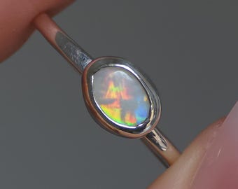 Solid Australian Opal ring / Free Sizing / 925 silver / Coober Pedy White opal / Dainty ring / Minimal ring