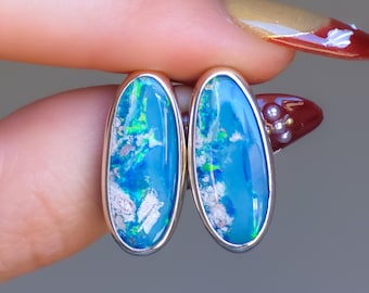 Coober Pedy Opal Doublet Stud Earrings | Solid 925 Silver