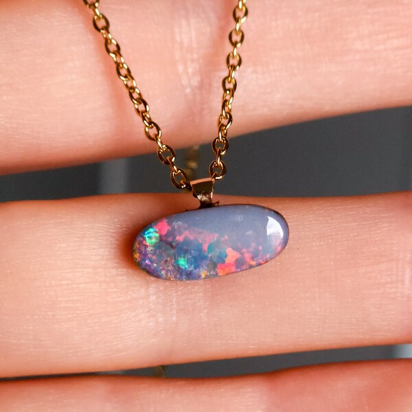 SPRING | Genuine Australian Coober Pedy Opal Doublet Pendant, 14K Gold Bail, QLD Boulder Ironstone Backing | PAS8