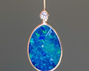 ODETTE | Australian Opal and Killicrankie Diamond Pendant / Coober Pedy Doublet / 925 Silver