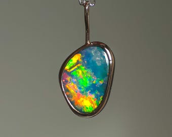 NEON | 14K White Gold Australian Opal Pendant / Coober Pedy Opal Doublet
