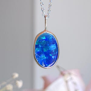 BLUE | Australian opal doublet pendant / Silver Opal necklace/ Coober Pedy/ statement pendant