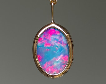 PLUM BLOSSOM | 14K Gold Coober Pedy opal doublet necklace/ pink crystal opal/ minimalist jewelry