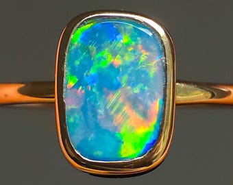 FAIRYTALE | 14K Gold Australian opal doublet ring / Free Sizing / Coober Pedy Opal / solid gold / Dainty ring /statement ring