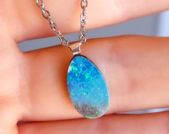 MEADOW | Australian Coober Pedy Opal Doublet Pendant, QLD Boulder Ironstone Backing, Sterling Silver, Oceanic Coastal Opal | VIR15