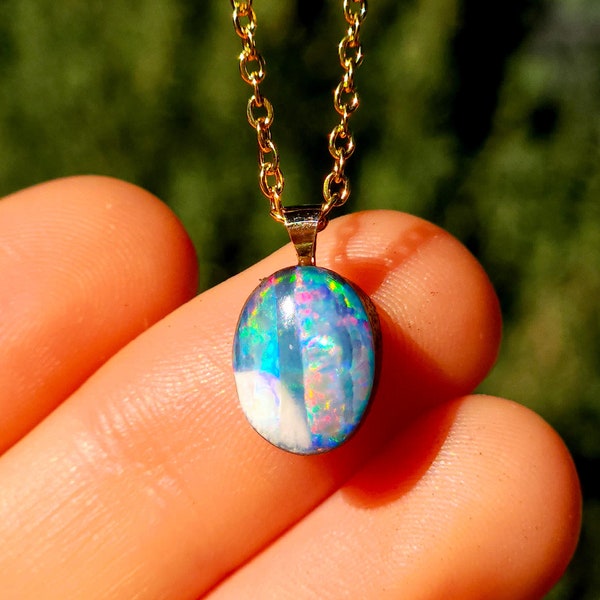 GLISTEN | 14K Gold Bail Australian Coober Pedy Opal Doublet Pendant, Genuine Artisan Handmade Jewellery, Gold Opal Pendant | GDN2