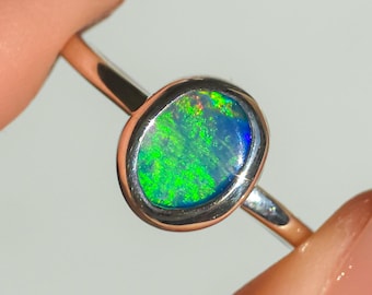 EMPYREAN | Australian Opal Doublet Ring, Solid 925 Silver, Coober Pedy Opal