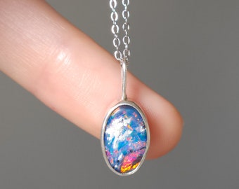 PETUNIA | Sterling Silver Wrapped Australian Coober Pedy Opal Doublet Pendant, Handmade Ethical Jewelry | HON2